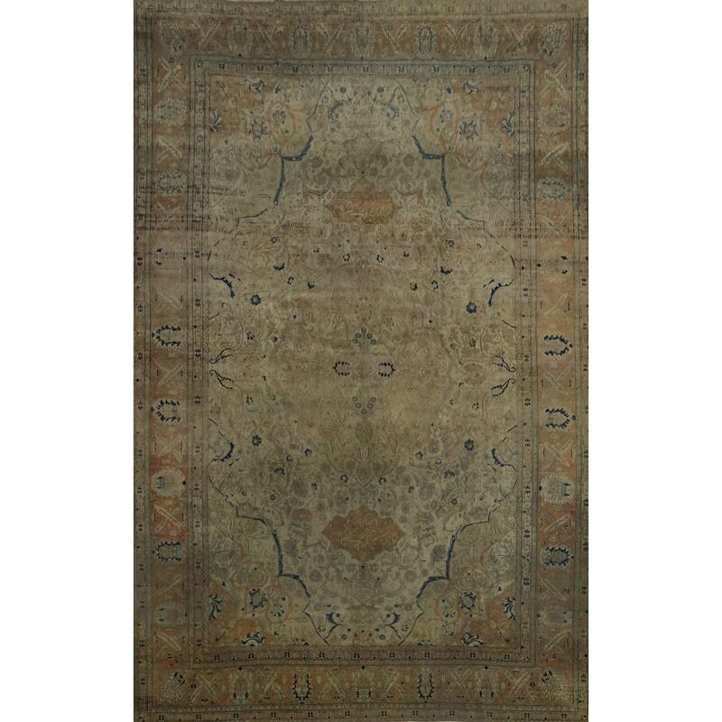 Hand Knotted Oriental 100% Wool Carpet Traditional Floral Beige & Ivories Kashan (Mohtasham) Area Rug - 16' 7'' X 12' 0''