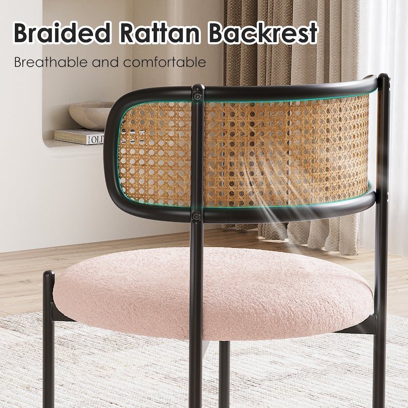 Modern Upholstered Dining Chairs Set of 4,Rattan Back Dining Room Chairs,Accent Kitchen Chairs with Metal Legs