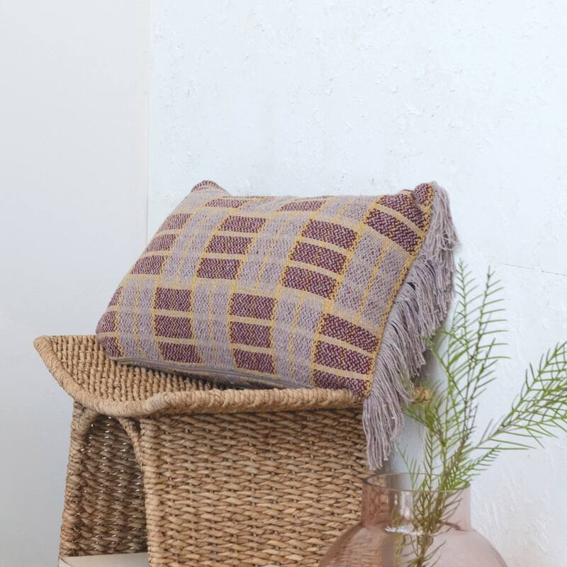 Woven Recycled Cotton Blend Lumbar Pillow with Fringe