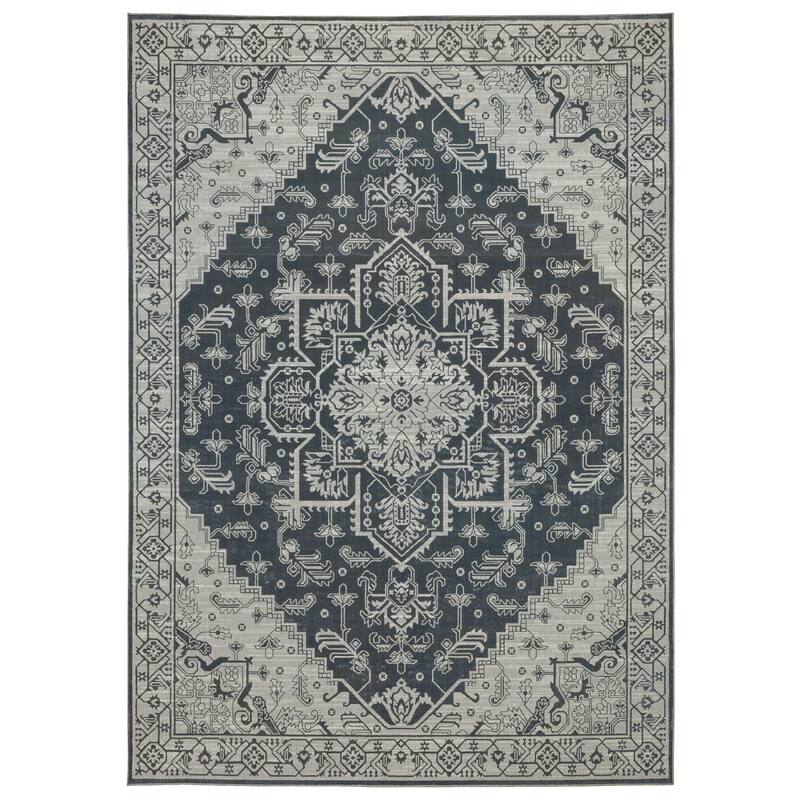 Style Haven Ingram Two-Tone Medallion Blue/ Grey Area Rug - 6' 7" x 9' 6" - Runner/Rectangle