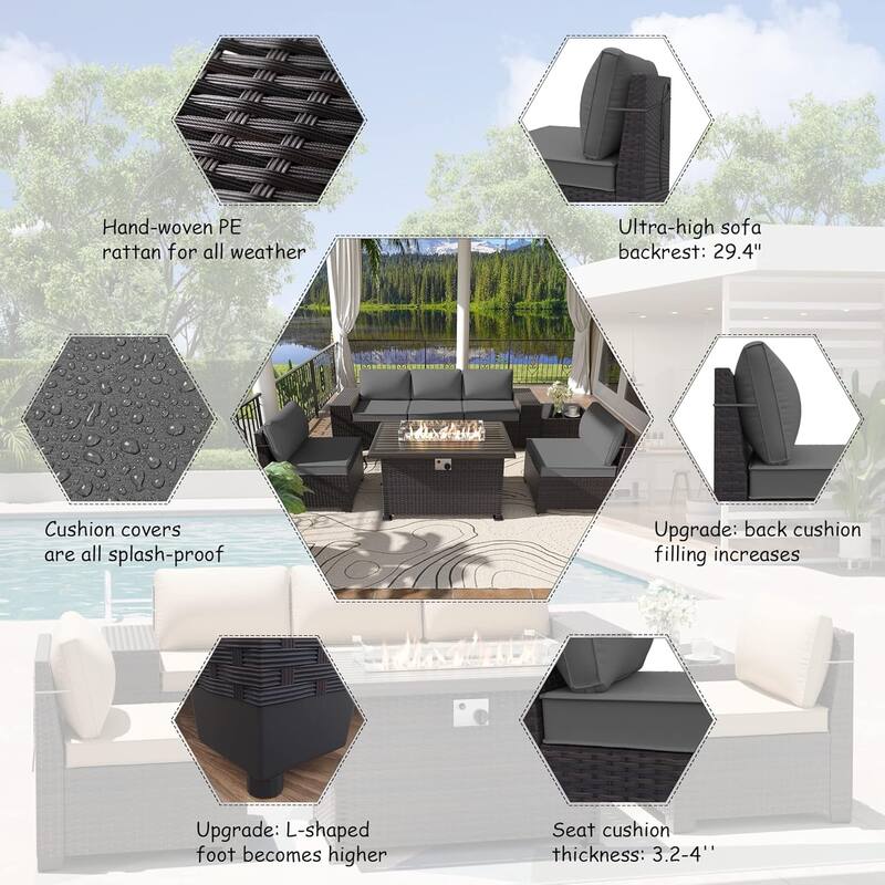 10-Piece Modular Outdoor Sectional Set with Fire Pit & Swivel Rockers - 10 pcs