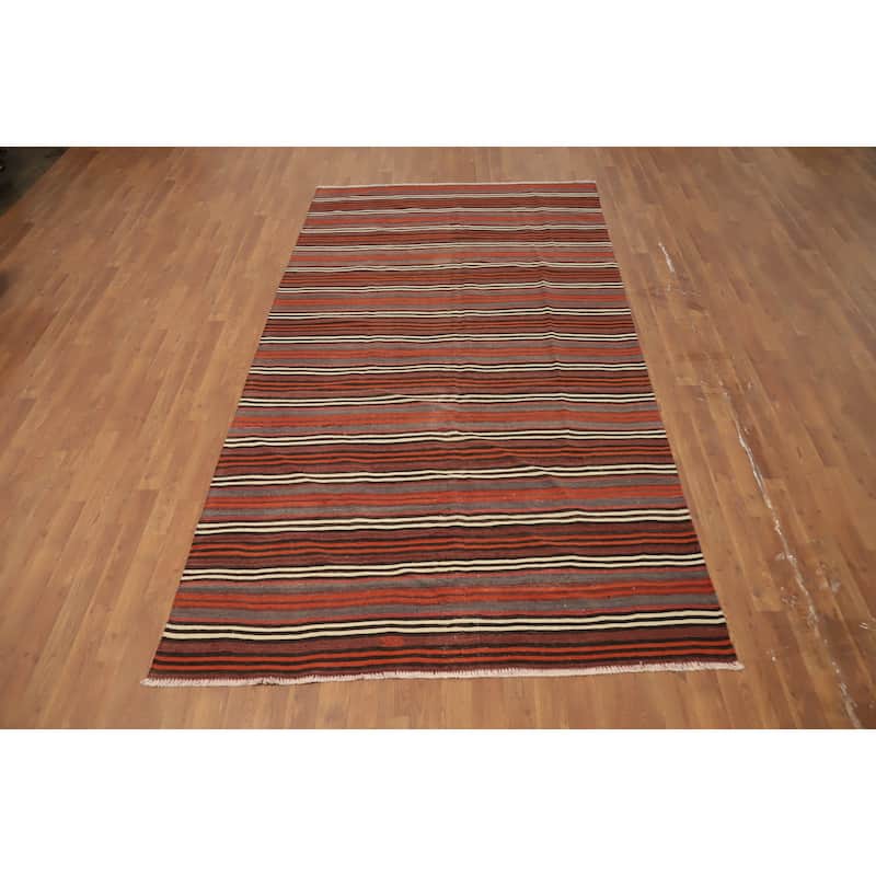 Hand Woven Oriental 100% Wool Carpet Southwestern Geometric Multi-Colored Kilim Area Rug - 9' 9'' X 5' 4''