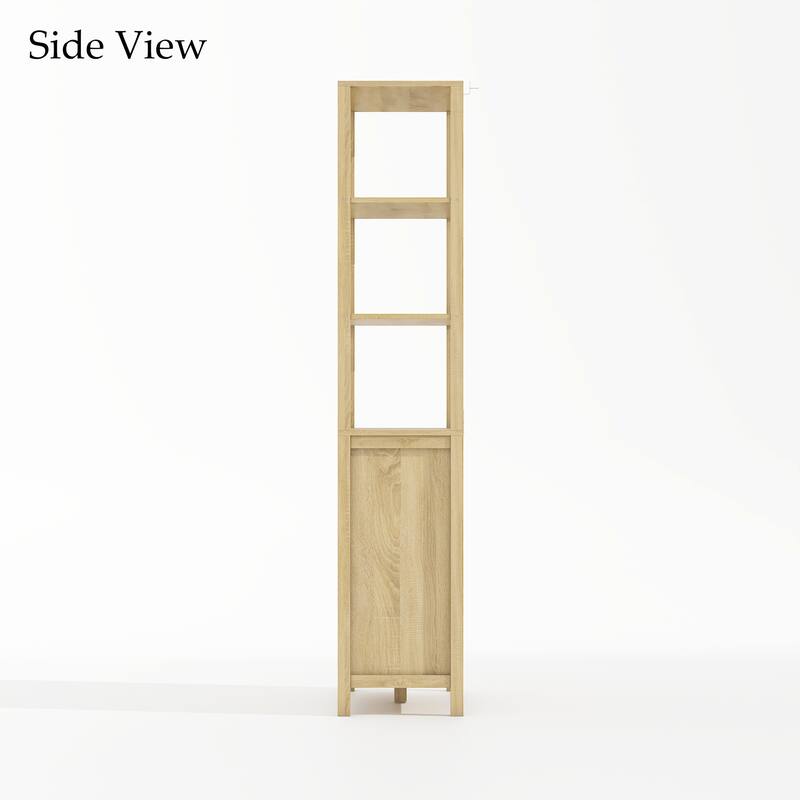Tall Laundry Hamper Cabinet with Shelves and Drawer for Bathroom