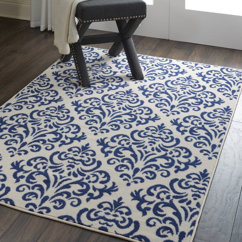 Nourison Grafix Geometric Persian Transitional Area Rug - 3'9" x 5'9" - White Blue - Runner/Rectangle