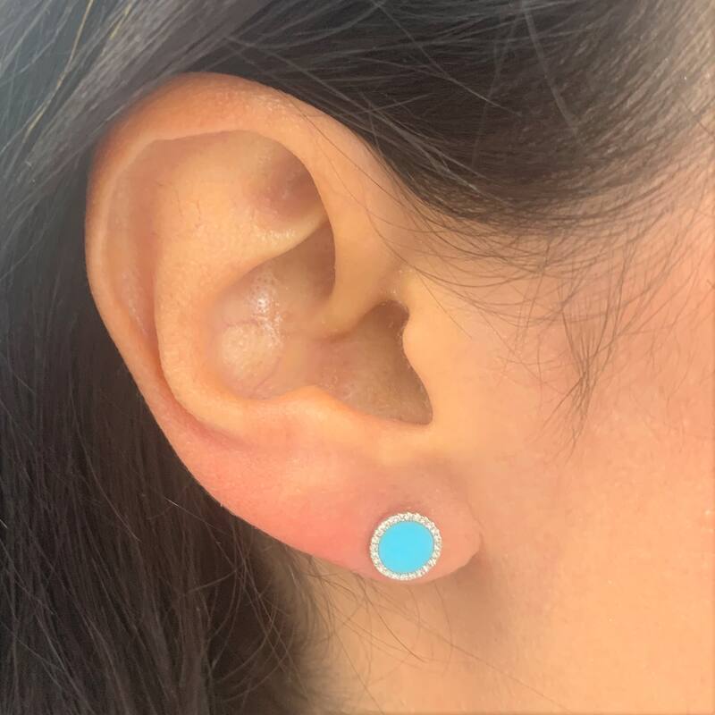 Joelle Collection Diamond & Turquoise Circle Disc Studs Earrings 14K Gold 1/10ct TDW