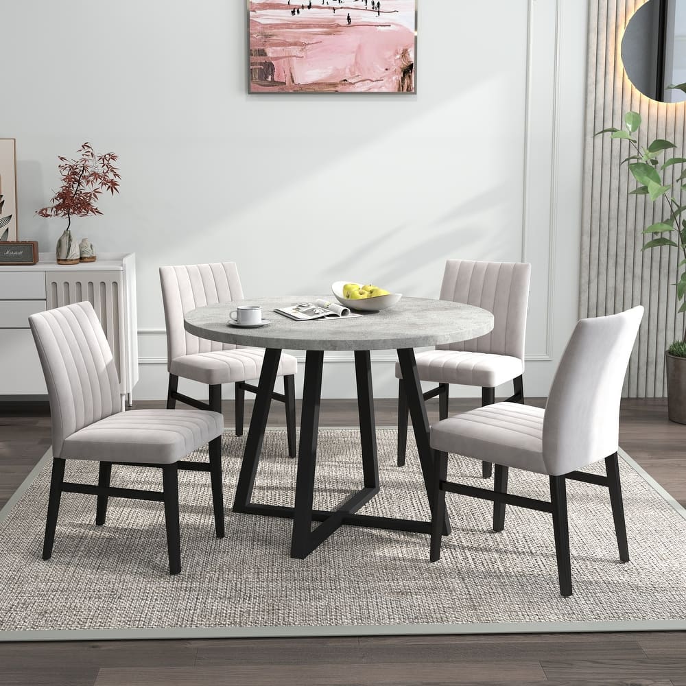 Roundhill Furniture Edo 5-Piece Dining Set, Round Table with 4 Upholstered Chairs,