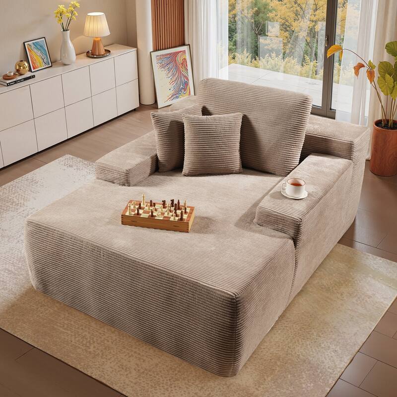XIZZI Chaise Lounge Chair Corduroy Boneless Sofa Bed Sleeper Couch - Beige