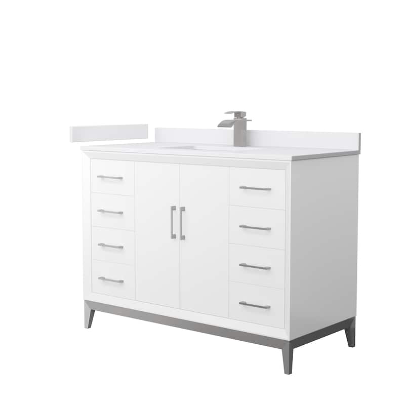 Amici Single Bathroom Vanity Set, Cultured Marble Top - 48-Inch Single - White, Nickel Trim, White Cultured Marble Top