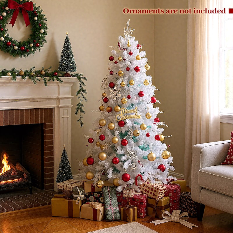 Costway 6 FT Pre-lit Artificial Christmas Tree with 599 Branch Tips & - Peacock Blue & White