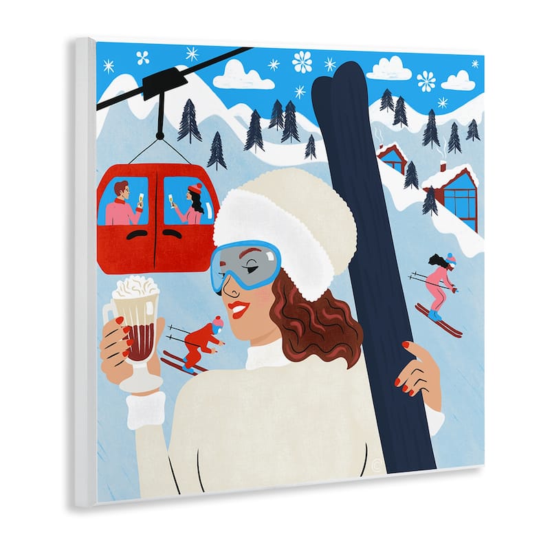 Stupell Sipping Cocoa on Ski Lift Wall Plaque Art Design By Carrie Cantwell