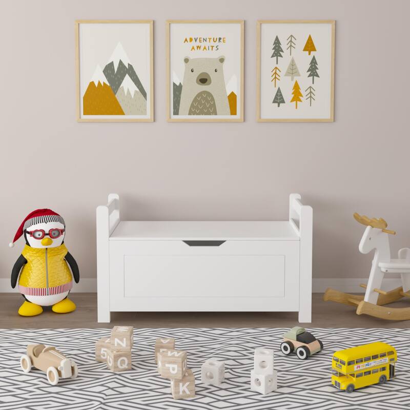 Anmytek Safety Flip Top Storage Bench Kids Bedroom Seat White Modern Organization Toy Storage