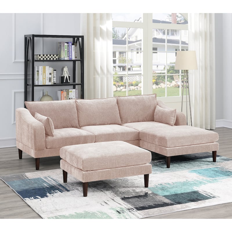 5pcs Blush Pink Fabric L-Shaped Sectional Set, 93x60x31 inches, 200 pounds