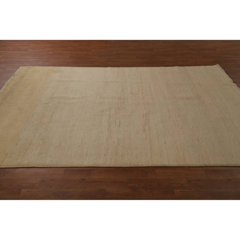 Modern Beige Gold Muted Gabbeh Oriental Area Rug Handmade Wool Carpet - 5'10"x 8'10"