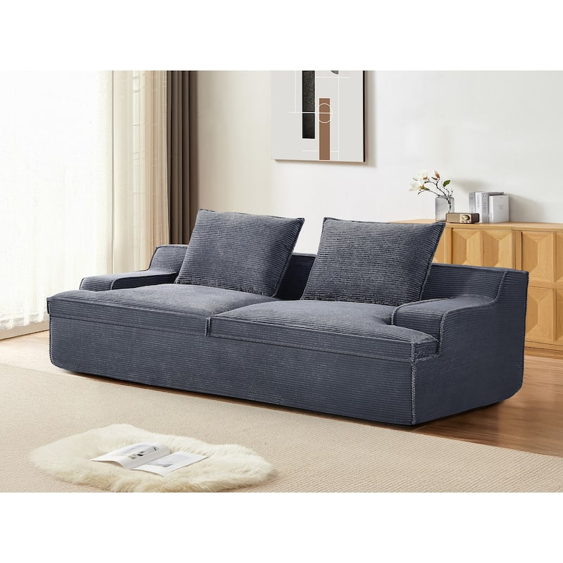 Oversized Full Foam 4 Seater Couch, Soft Corduroy, No Assembly, 90 Inch Wide, Grey