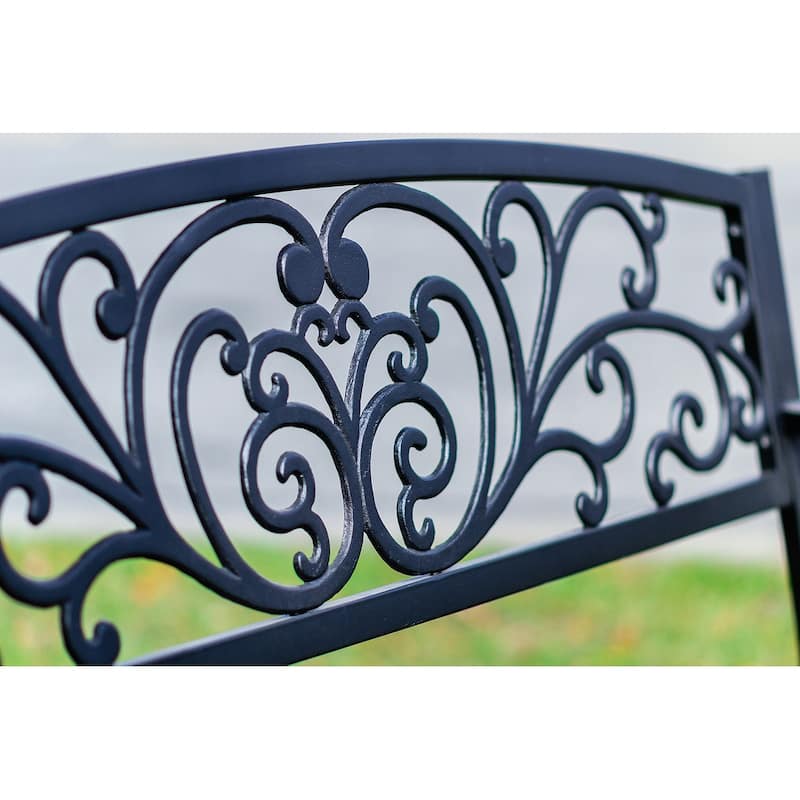 Garden Bench Black Scroll Backrest 50 Inch Long