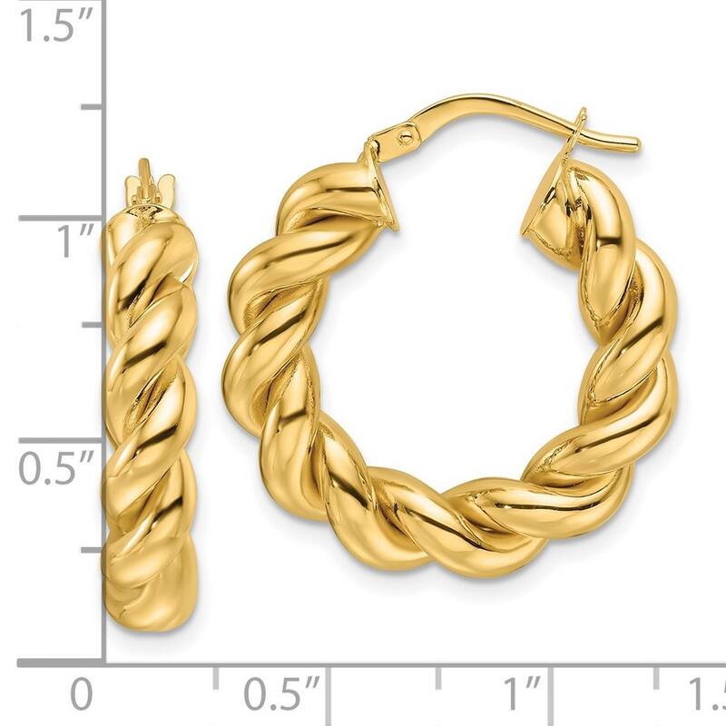 Curata 14k Yellow Gold Polished Hollow Twisted Round Hoop Earrings - 24.9x24.9mm