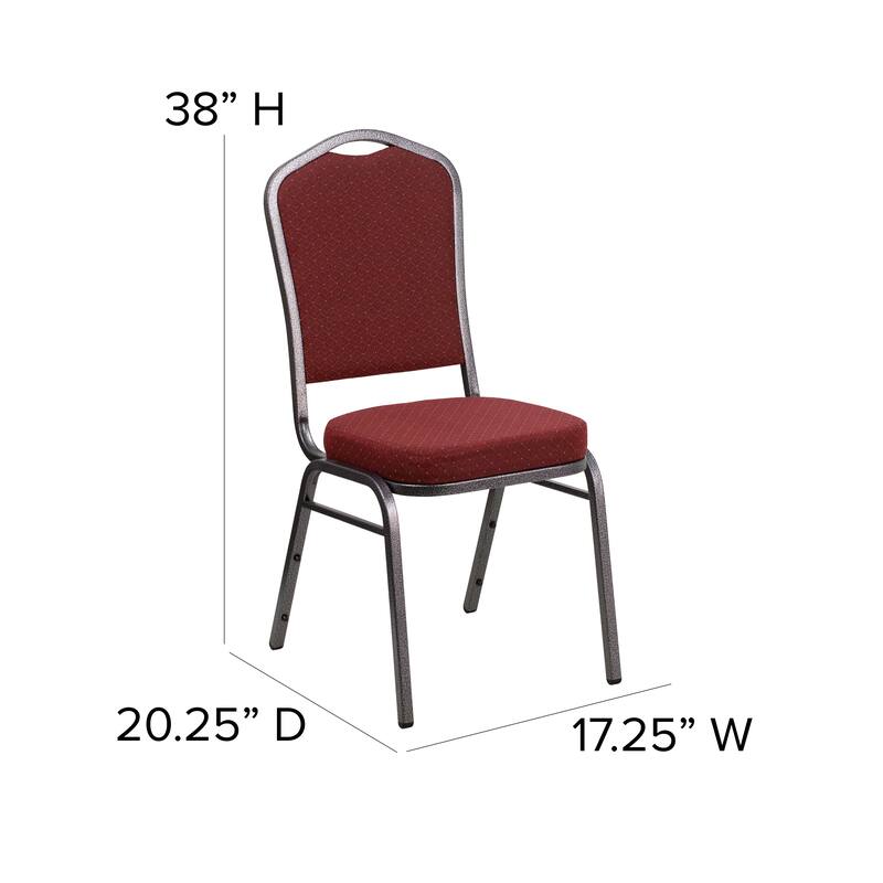 Hercules Series Crown Back Stacking Banquet Chair with Burgundy Patterned Fabric and 2.5-inch Thick Seat and Silver Vein Frame