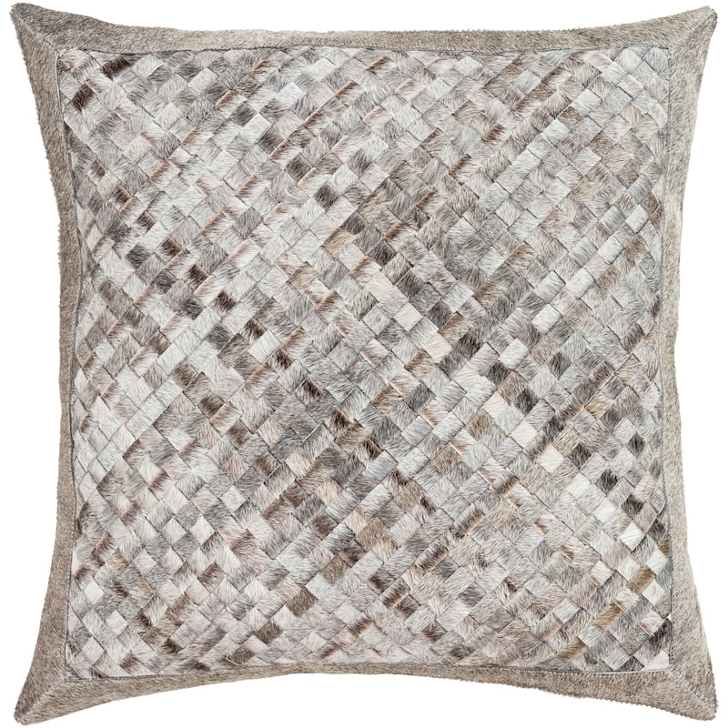 Tylar Detailed Woven Hair on Hide Leather Throw Pillow