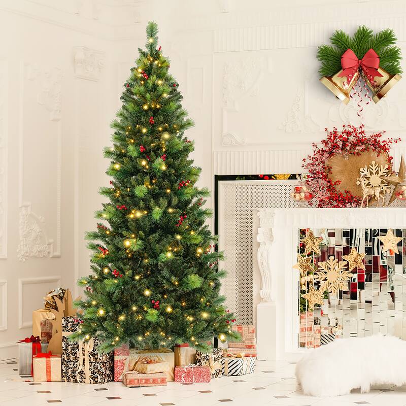 Gymax 7 FT Pre-Lit Artificial Christmas Tree w/ 974 Branch Tips & 400 - 7 Foot