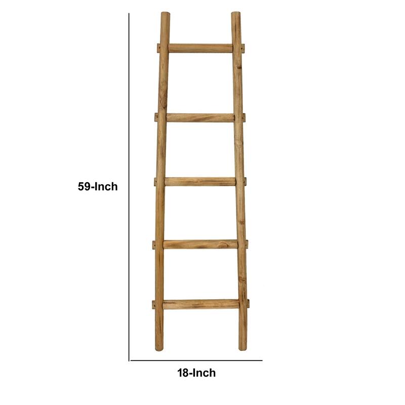 59 Inch Wooden Decorative Ladder with 5 Steps, Brown