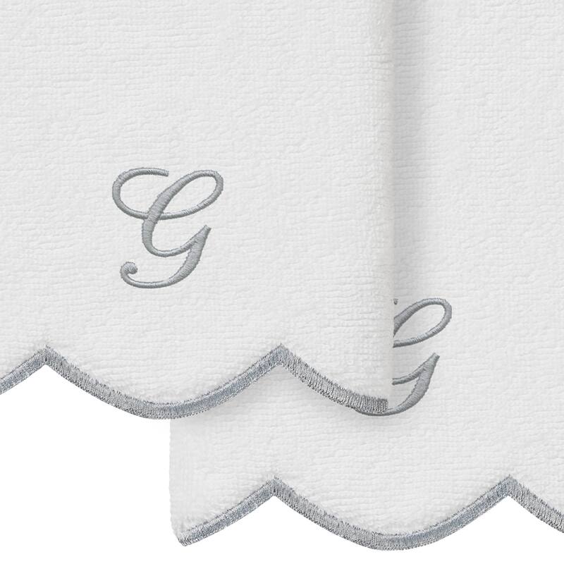 Authentic Hotel and Spa 100% Turkish Cotton Grey ADORNIA Scallop Personalized 2 Piece Fingertip Towel Set - 2 Fingertip Towels