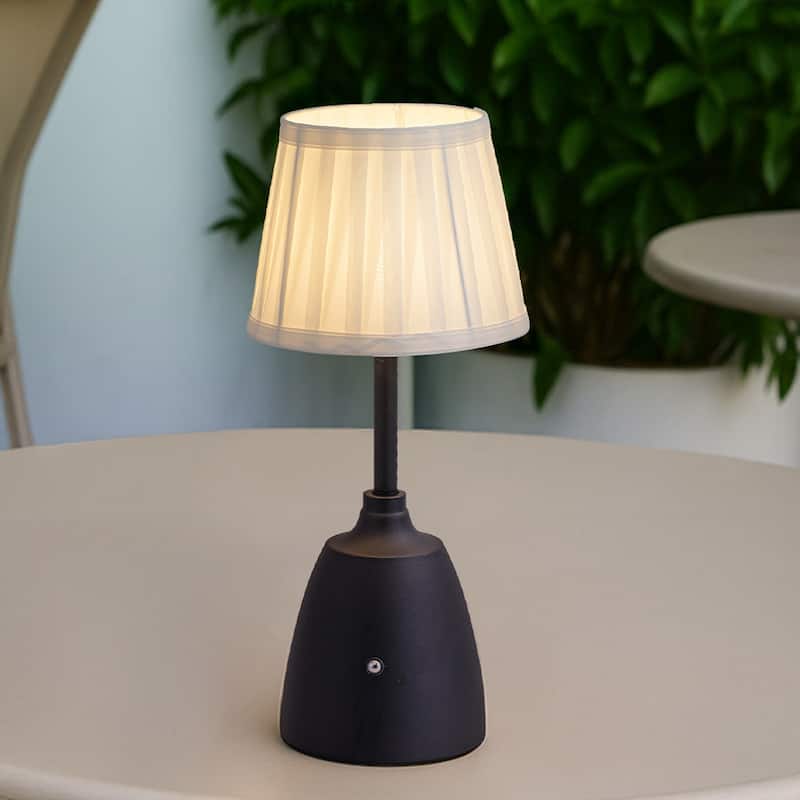Classic Rechargeable LED Table Lamp with Fabric Shade Touch Control USB Cordless Nightstand Light for Nightstand Room - W6.3‘’ - Matte Black
