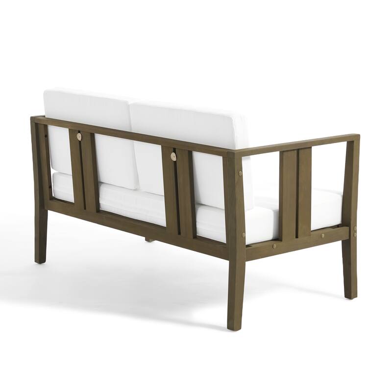 Casual 53"W Outdoor Patio Loveseat Set In Solid Teak Wood with Cushion