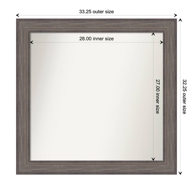 Country Barnwood Framed Non-Beveled Custom Wall Mirror, Bathroom Vanity Mirror - Outer Size: 33.25 x 32.25