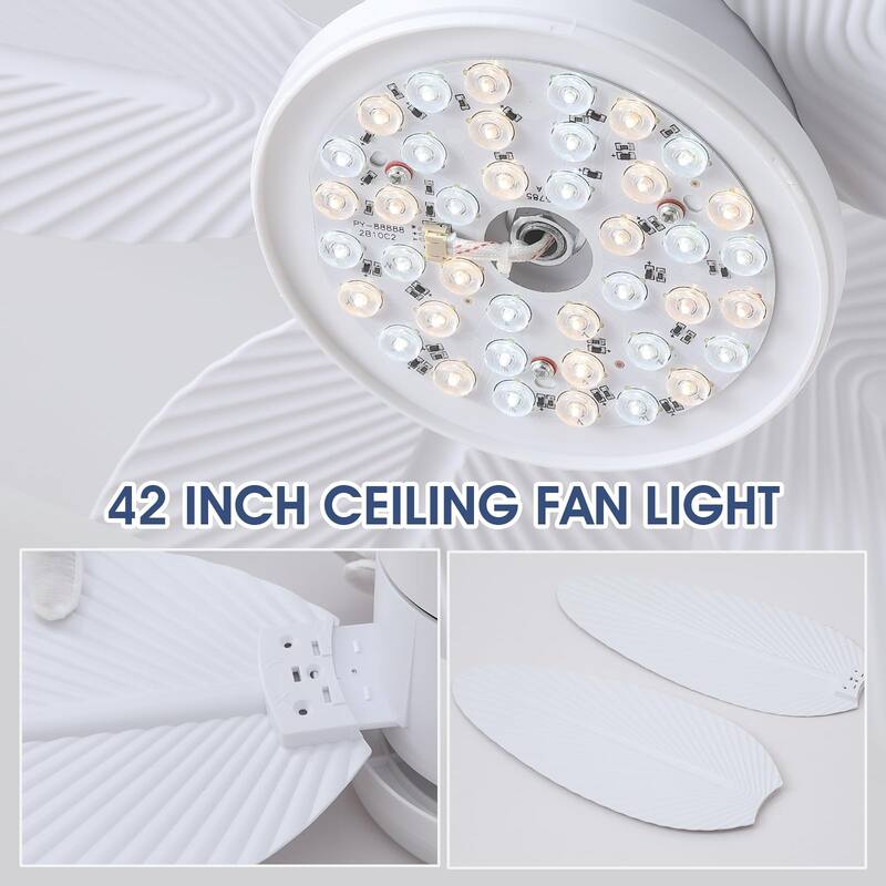 42" Ceiling Fan with Light and Palm Leaf Blades ,3CCT Dimmable LED Integrated,for Indoor and Outdoor - 42 Inches