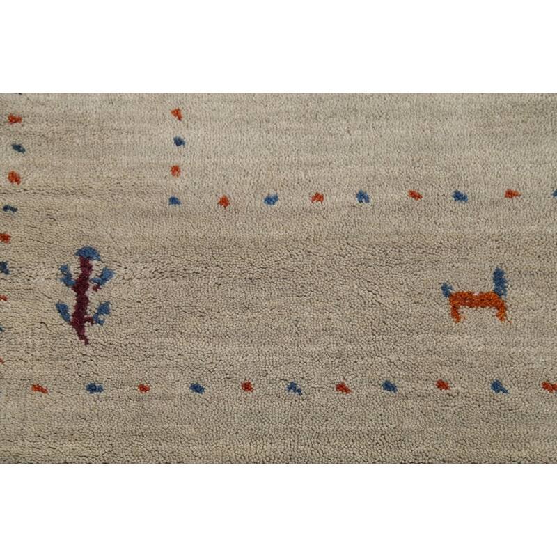 Beige Tribal Gabbeh Oriental Rug Hand-Knotted Wool Carpet - 5'4"x 7'10"