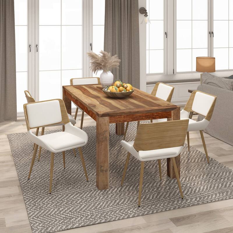 Mid-Century Modern Fabric, Metal and Wood Dining Chair Set of 4 - Beige and Natural