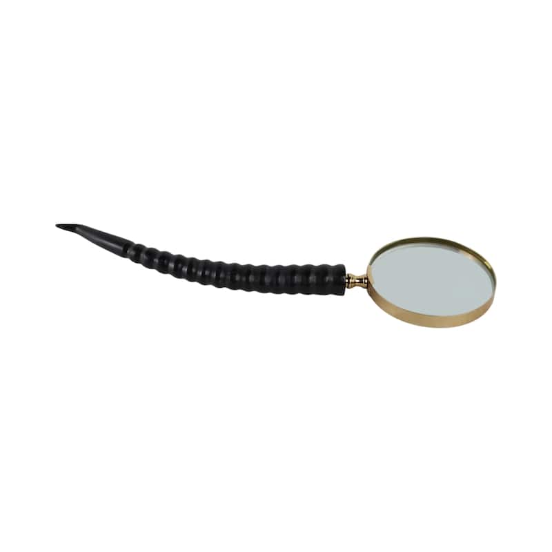Glass Buffalo Horn Magnifying Glass Sculpted Handle Decor - 1" Black - 12" x 4" x 1"