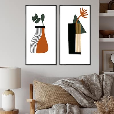 Designart "Bohemian Mid Century Geometric Typography VI" Geometric Framed Art Set of 2 Pieces