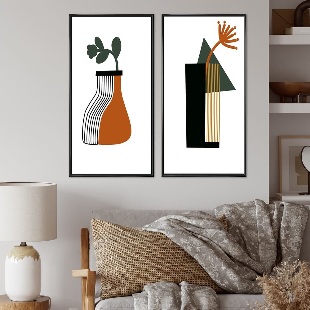 Designart "Bohemian Mid Century Geometric Typography VI" Geometric Framed Art Set of 2 Pieces