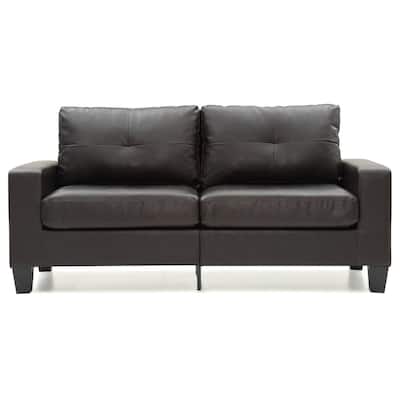 Square Arm Faux Leather Tufted Straight Sofa - 71" - Dark Brown