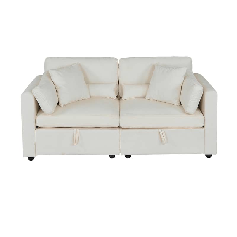 Chenille 2-Seater Sofa, Solid Wood and Rustproof Feet - Beige