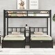 preview thumbnail 2 of 9, FULL XL Over Twin & Twin Triple Bunk Bed with 2 Drawers, Metal Triple Bunk Bedframe with Bulit-in Desk and Storage Shelves