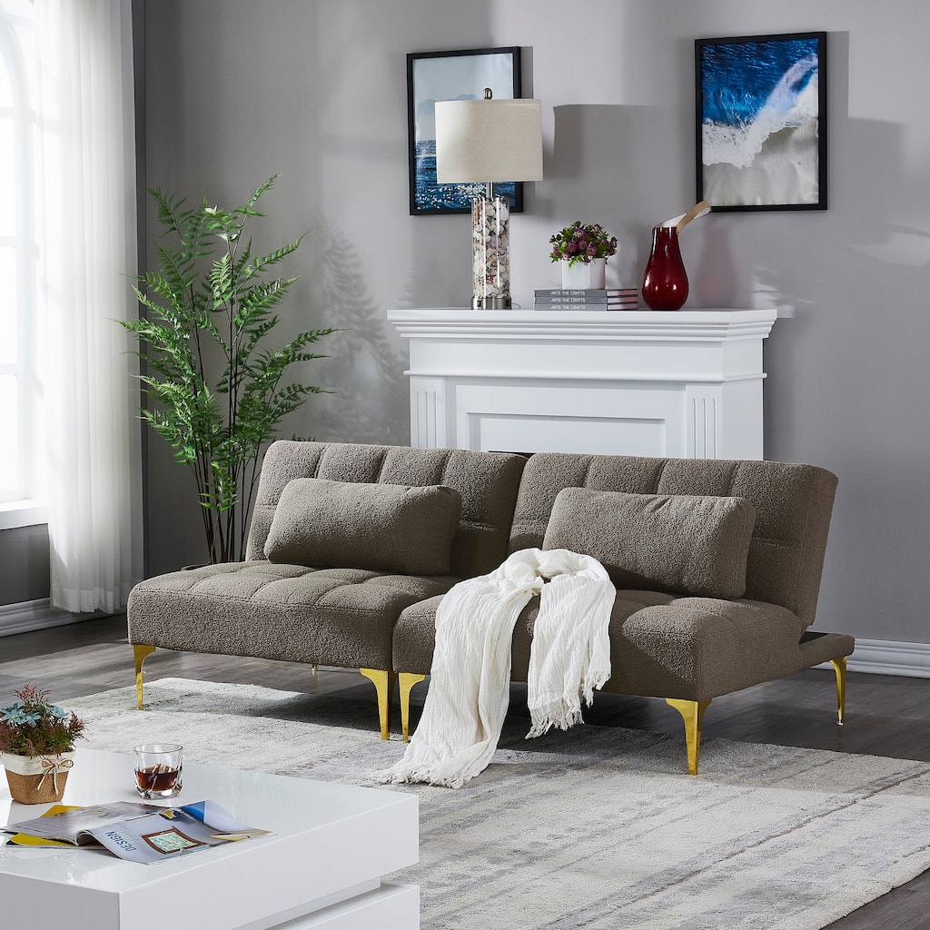 Modern Teddy Fabric Sofa Bed with Two-Piece Design and Easy Setup