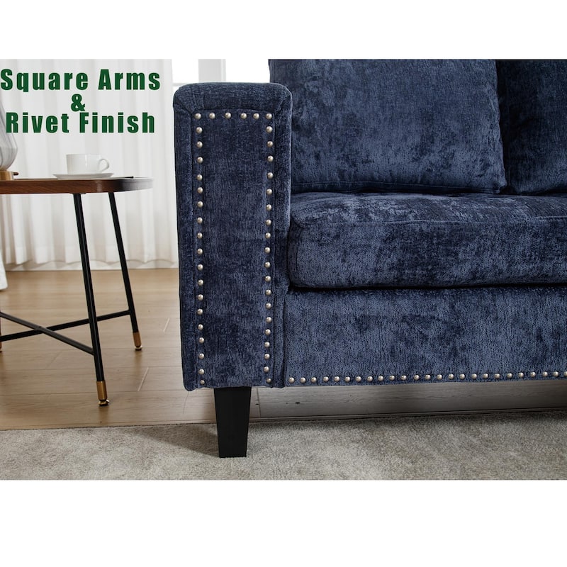 5 Seat Modular Blue Chenille Sofa with Storage Ottoman