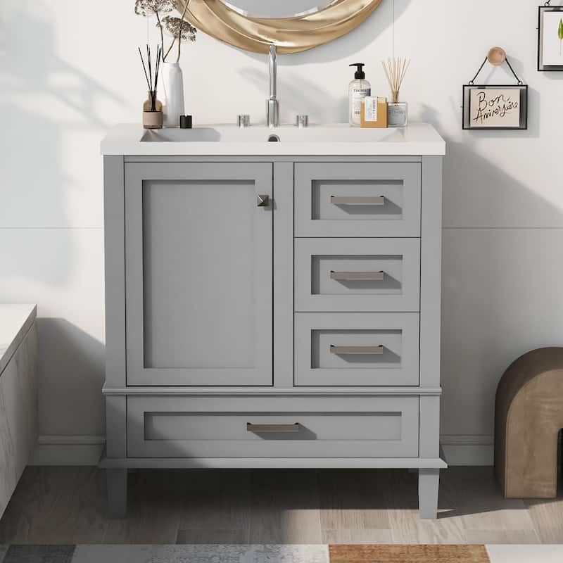 Modern Bathroom Vanity Cabinet with Sink, a Soft Closing Door & 3 Drawers