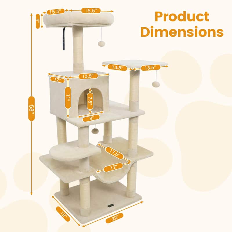 Costway 58” Tall Multi-level Cat Tree with Upholstered Perch & Cat - See Details