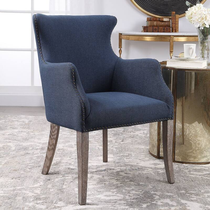 Uttermost Yareena 24-1/2" Wide Wood Framed Linen Wingback Chair - Denim Blue