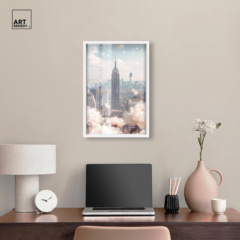 Peonies Over New York Shadowbox by Art Remedy