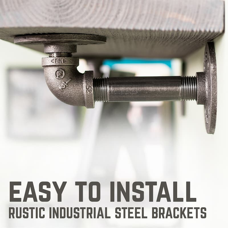 Restore Wood 24 in. Wall Shelf, L-Shape Steel Pipe Brackets, Set of 2