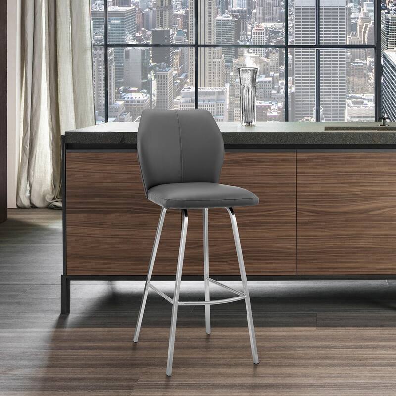Tandy Faux Leather and Metal Bar or Counter Stool - Stainless Steel & Gray - Counter Height
