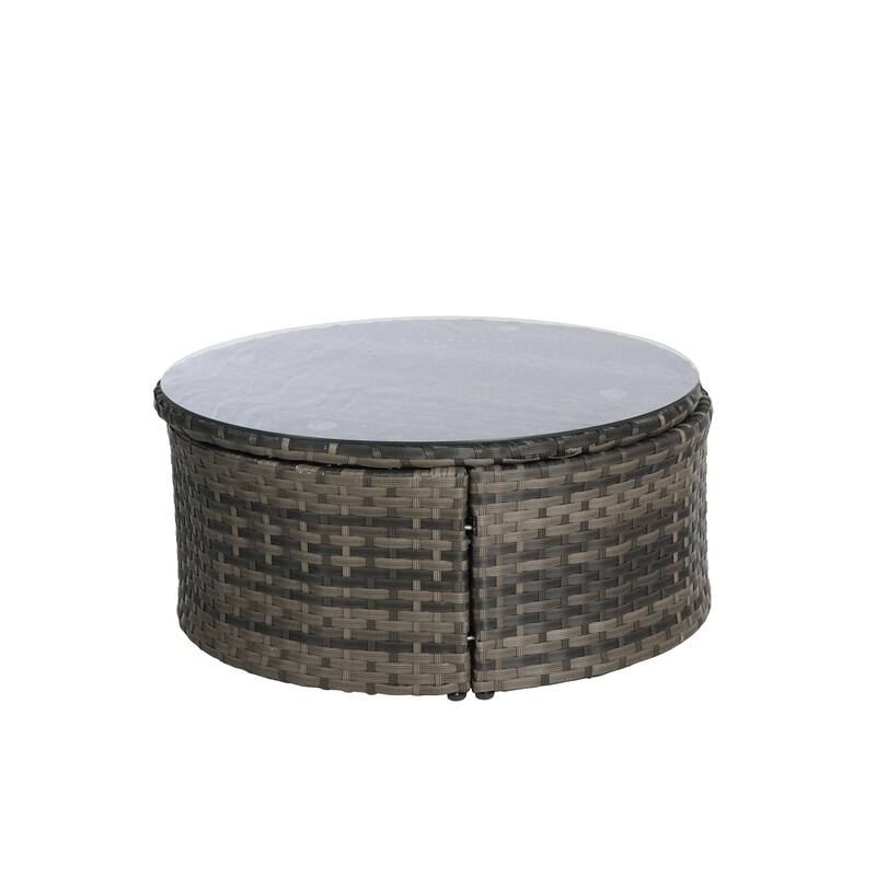 Outdoor Round Daybed with Retractable Canopy, Cushions, Table,Set of 5