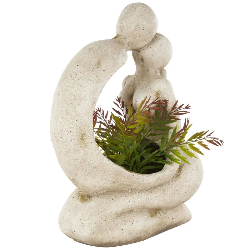 Cream Polystone Sitting People Indoor Outdoor Planter - 7"W x 14"L x 20"H