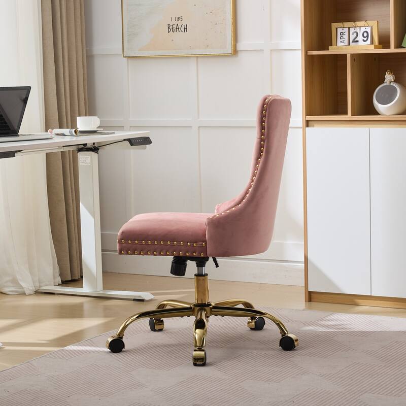 Velvet Upholstered Home Office Chair, Tufted Swivel Chair with Wheels, Ergonomic Computer Chair with Adjustable Height