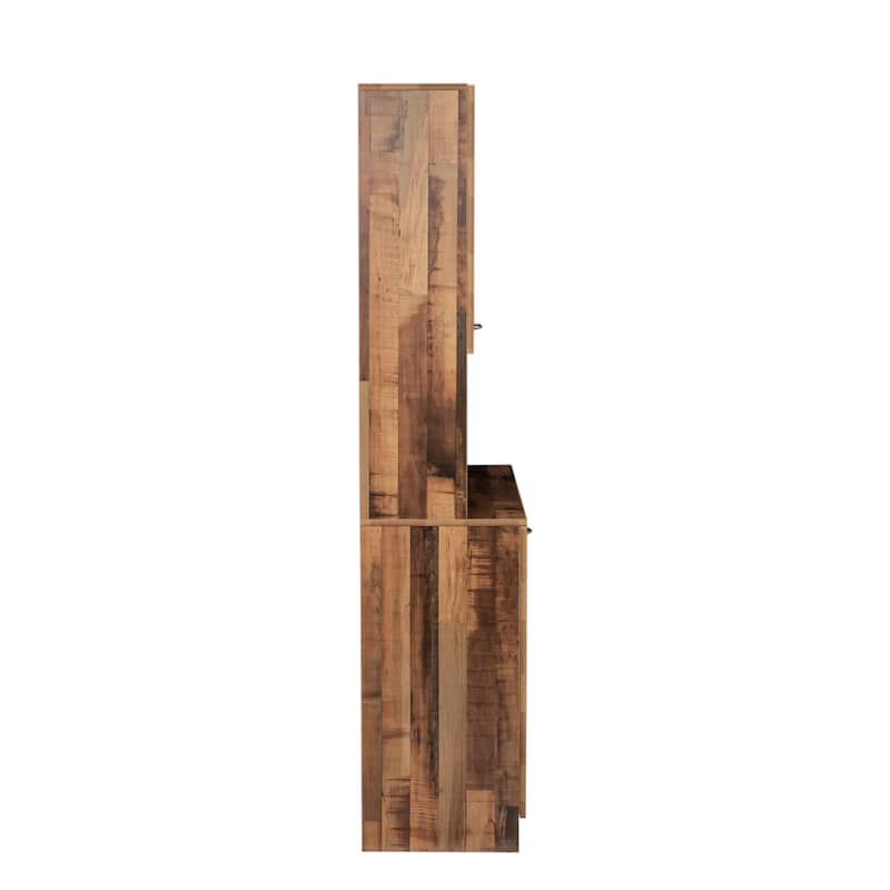Rustic Farmhouse Tall Wardrobe, Armoire with Shelves, Open Compartment and Drawer, Freestanding Storage Closet Wardrobe Cabinet