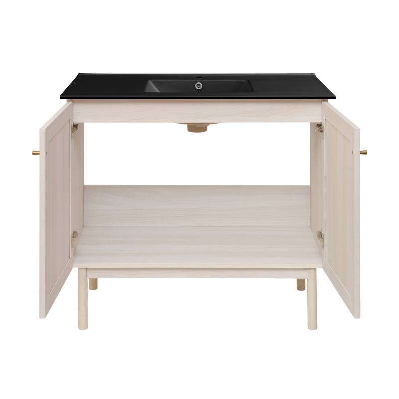 Classe 36 In. White Oak Bathroom Vanity With Black Ceramic Sink Top